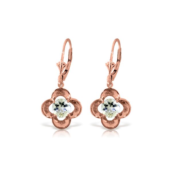 Genuine 1.10 ctw Aquamarine Earrings 14KT Rose Gold - REF-40N8R