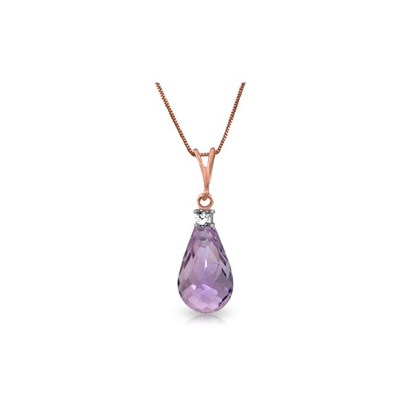 Genuine 2.3 ctw Amethyst & Diamond Necklace 14KT Rose Gold - REF-22H8X