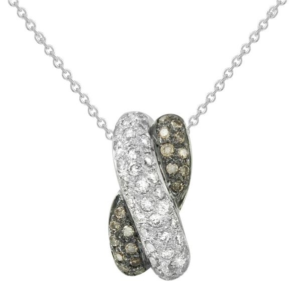 Natural 0.56 CTW Diamond & Brown Round Diamond Pendant 14K White Gold - REF-53Y3N
