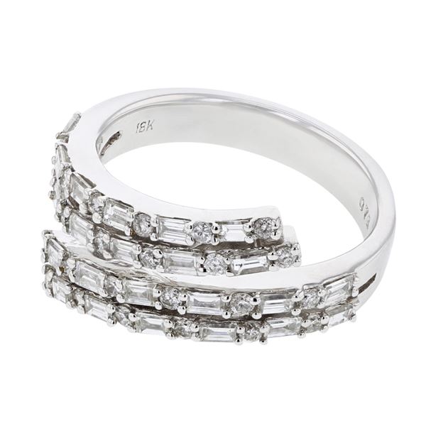 Natural 1.01 CTW Baguette & Diamond Ring 18K White Gold - REF-144R2K