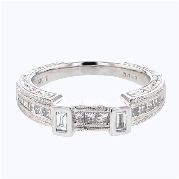 Natural 0.42 CTW Baguette & Princess Diamond Band Ring 14K White Gold - REF-80Y3N