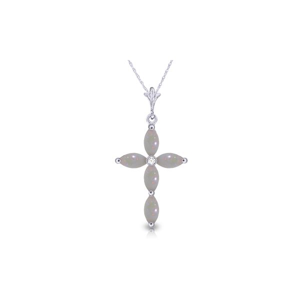 Genuine 0.69 ctw Opal & Diamond Necklace 14KT White Gold - REF-31F2Z