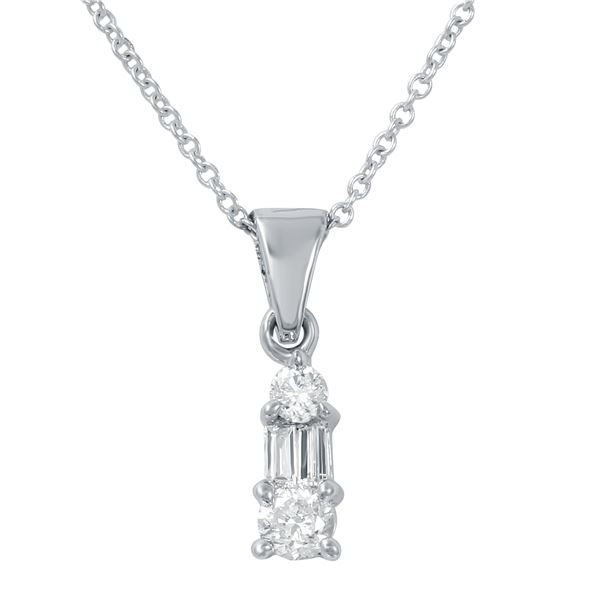 Natural 0.25 CTW Diamond & Baguette Necklace 14K White Gold - REF-34N2Y