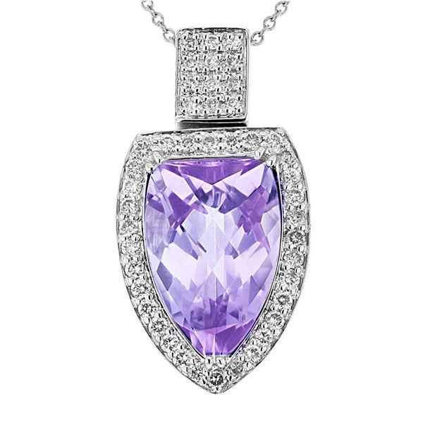 Natural 6.61 CTW Amethyst & Diamond Necklace 18K White Gold - REF-100T8X