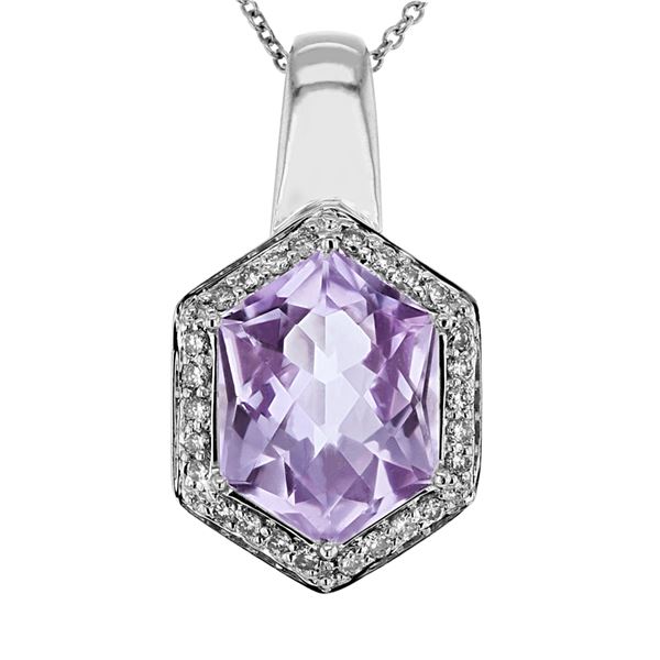 Natural 4.98 CTW Amethyst & Diamond Necklace 14K Gold - REF-66F6M