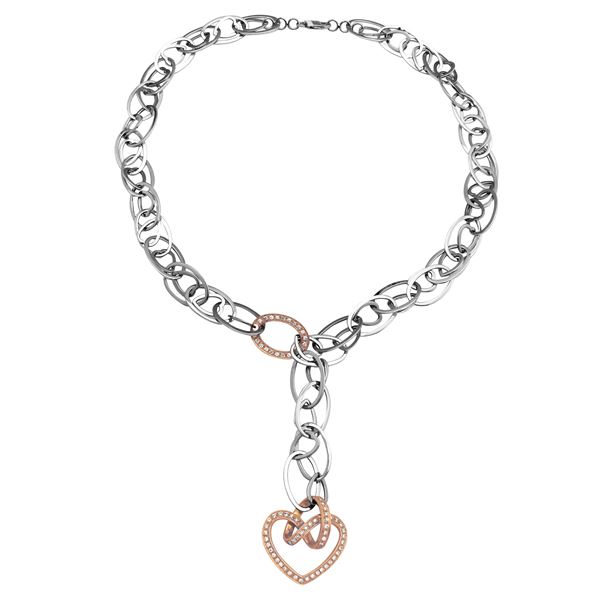 Natural 0.57 CTW Diamond Necklace 18K Two Tone Rose Gold - REF-409W5H