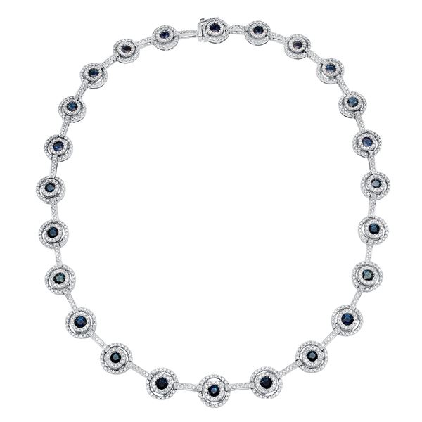 Natural 13.45 CTW Sapphire & Diamond Necklace 14K White Gold - REF-778F5M