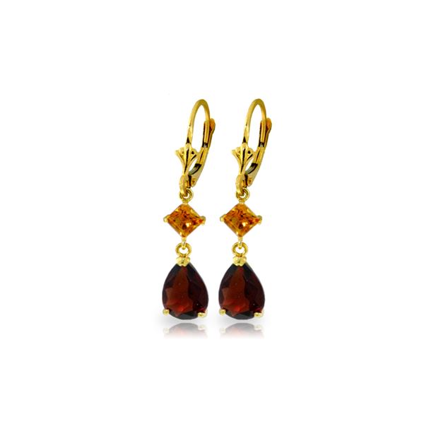 Genuine 4.5 ctw Garnet & Citrine Earrings 14KT Yellow Gold - REF-41M4T