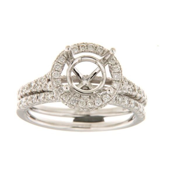 Natural 0.88 CTW Diamond & Wedding Ring Set 14K White Gold - REF-150N3Y