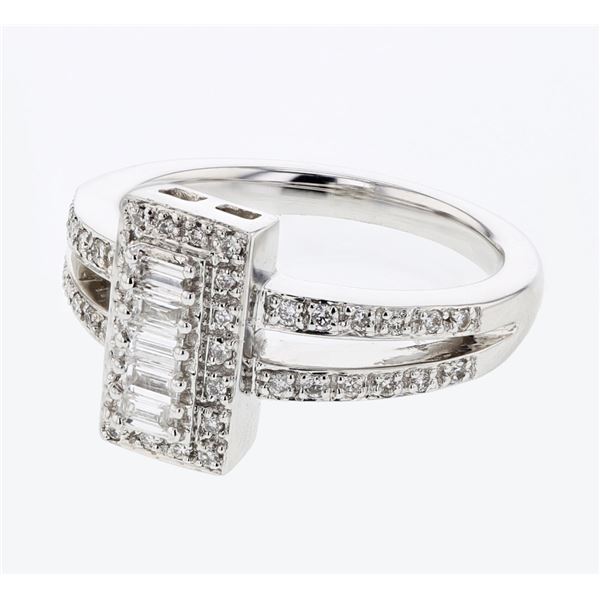 Natural 0.46 CTW Baguette & Diamond Ring 14K White Gold - REF-93W6H