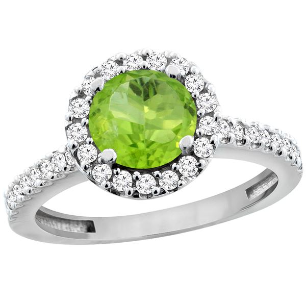 1.13 CTW Peridot & Diamond Ring 14K White Gold - REF-60V5R