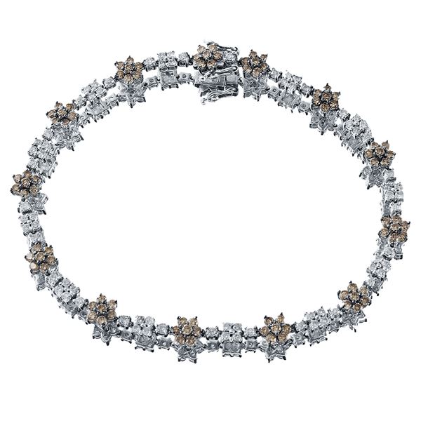 Natural 2.76 CTW Brown Round Diamond Bracelet 14K White Gold - REF-122N4Y