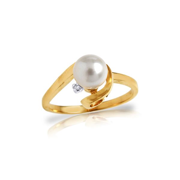 Genuine 1.01 ctw Pearl & Diamond Ring 14KT Yellow Gold - REF-38R2P