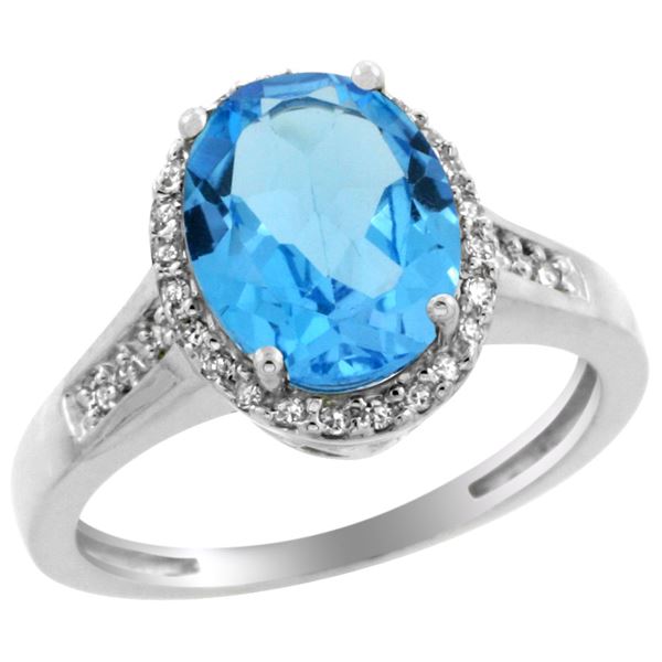2.60 CTW Swiss Blue Topaz & Diamond Ring 14K White Gold - REF-54R7H