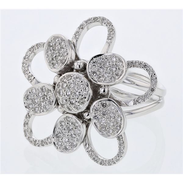 Natural 0.95 CTW Diamond Ring 18K White Gold - REF-234K9R