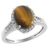 Image 1 : 2.60 CTW Tiger Eye & Diamond Ring 10K White Gold - REF-44M7A