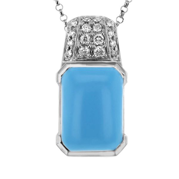 Natural 5.12 CTW Turquoise & Diamond Necklace 14K White Gold - REF-41K4R
