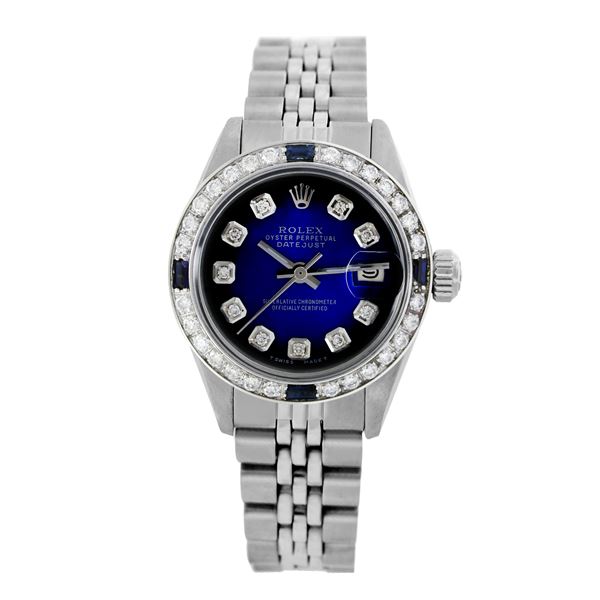 Rolex Pre-owned 26mm Womens Custom Blue Vignette Stainless Steel