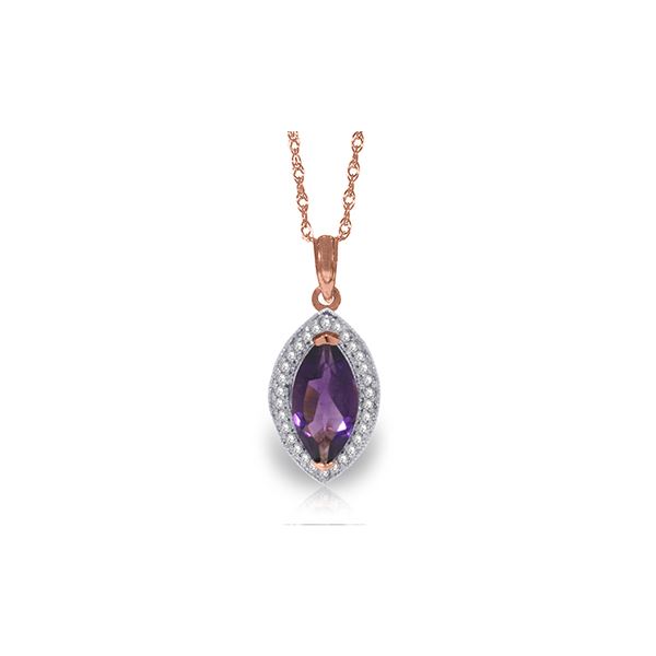 Genuine 1.80 ctw Amethyst & Diamond Necklace 14KT Rose Gold - REF-61F6Z