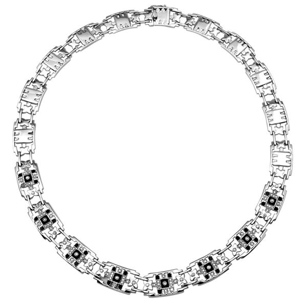 Natural 1.11 CTW Onyx & Diamond Necklace 14K White Gold - REF-450N2Y