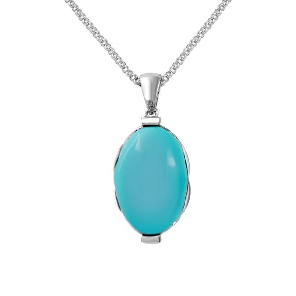 Natural 20.66 CTW Turquoise & Diamond Necklace 14K White Gold - REF-116K3R