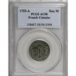 1755-A SOU M French Colonies Sou Marque AU58 PCGS