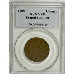 1788 COPPER Connecticut Copper, Draped Bust Left VF20