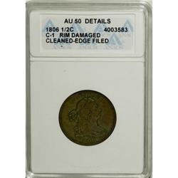1806 1/2 C Small 6, No Stems AU50 ANACS