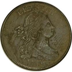 1806 1/2 C Large 6, Stems AU58 ANACS