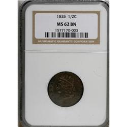 1835 1/2 C Brown MS62 NGC