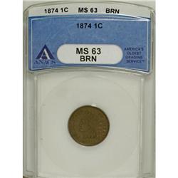 1874 1C Brown MS63 ANACS
