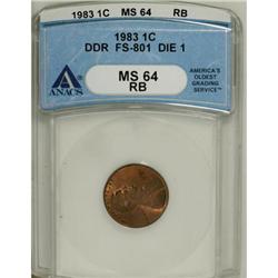 1983 1C Doubled Die Reverse Red and Brown MS64 ANACS