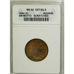 1864 2C Small Motto Brown MS60 ANACS