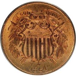 1864 2C Large Motto Red and Brown MS65 NGC
