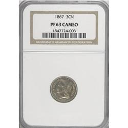 1867 3CN Cameo PR63 NGC