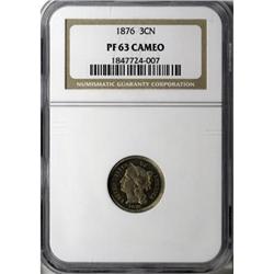 1876 3CN Cameo PR63 NGC