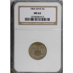 1866 5C Rays MS63 NGC