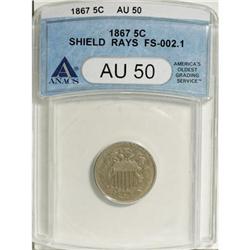 1867 5C Rays AU50 ANACS