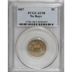 1867 5C No Rays AU58 PCGS