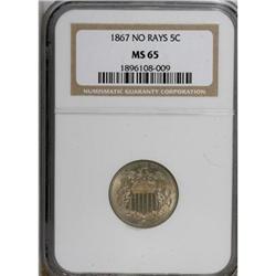 1867 5C No Rays MS65 NGC