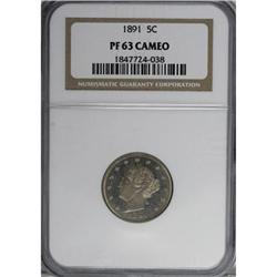 1891 5C Cameo PR63 NGC