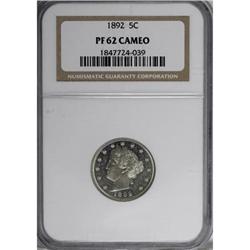 1892 5C Cameo PR62 NGC