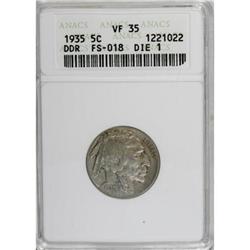 1935 5C Doubled Die Reverse VF35 ANACS
