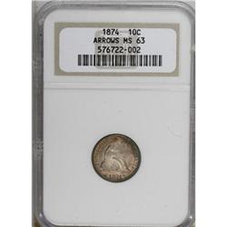 1874 10C Arrows MS63 NGC