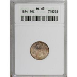 1874 10C Arrows MS63 ANACS