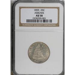 1855 25C Arrows AU58 NGC