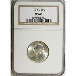 1934-D 25C Medium Motto MS64 NGC