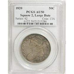1820 50C Square Base Knob 2, Large Date AU50 PCGS