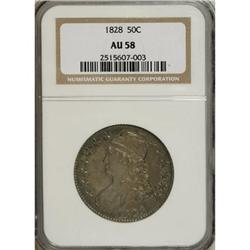1828 50C Curl Base 2, No Knob AU58 NGC