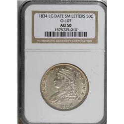 1834 50C Large Date, Small Letters AU50 NGC